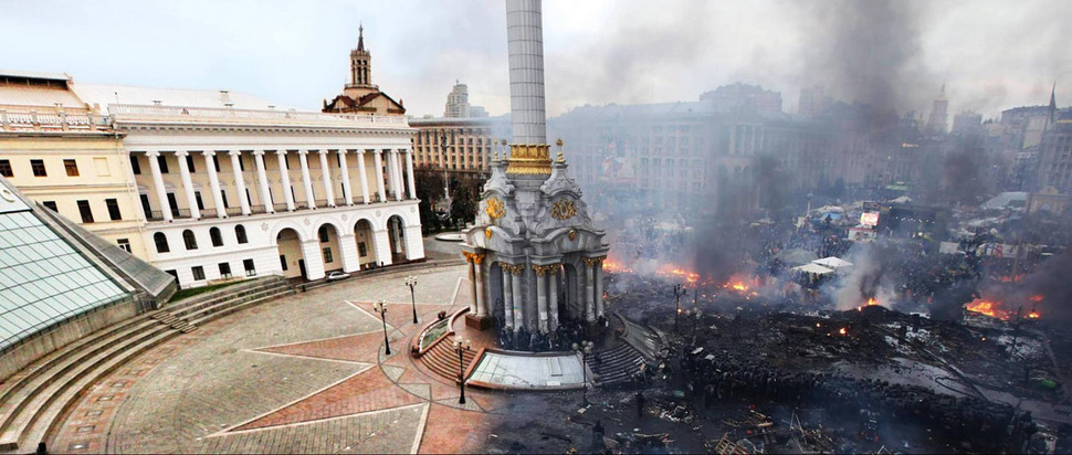 Plac Niepodległości w Kijowie przed i po rewolucji. (2014)