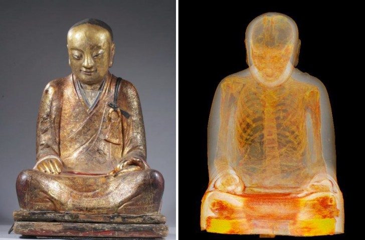Tomografia komputerowa ujawniła w środku 100 letniej statuy Buddy, ciało mnicha.