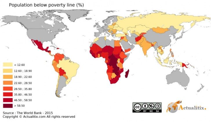 Procentowy rozkład ludności w danym kraju, żyjącej poniżej poziomu ubóstwa.